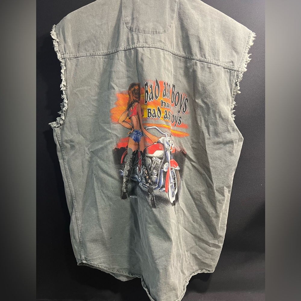 Biker Jacket Design Key West Denim Vest “Bad Ass Boys Have Bad Ass Toys” Size M
